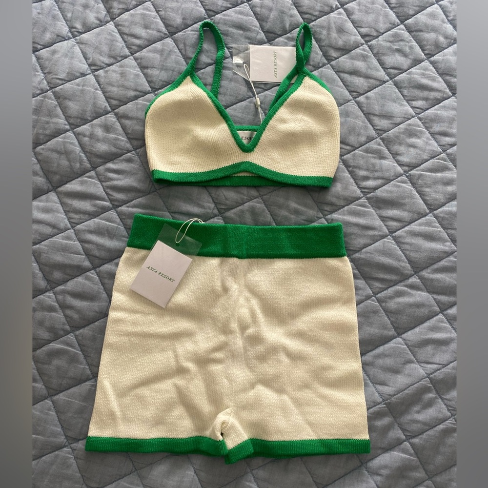 High Waist Cream and Green Women's Shorts